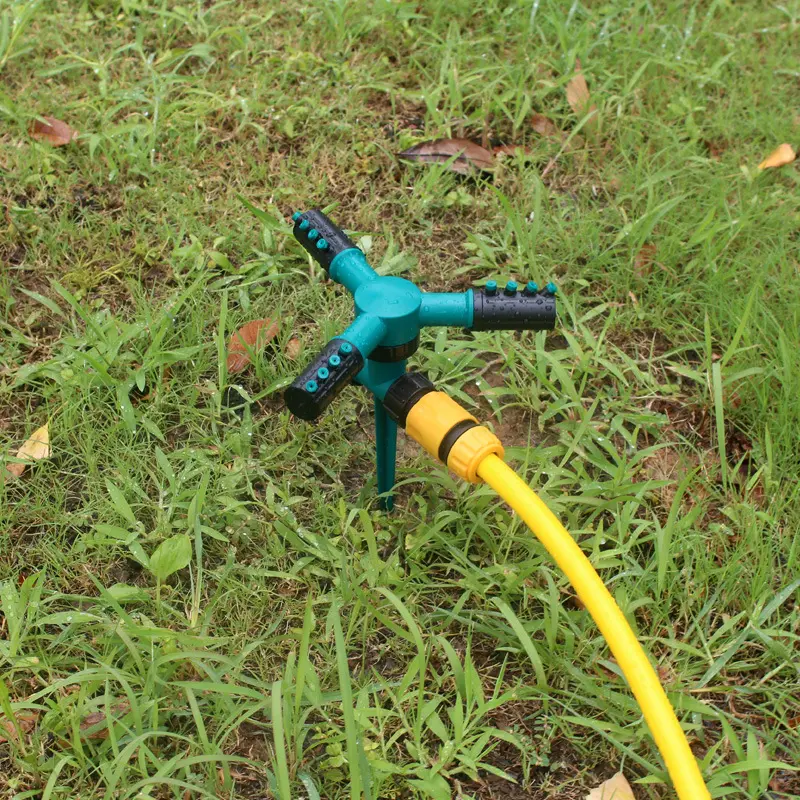 Ground plug sprinkler auto 360 degree turning lawn 3 Arm Garden Plastic Rotating Lawn Water Irrigation Sprinkler With Spike