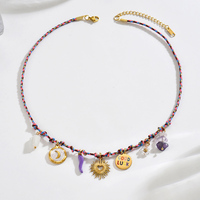 Collier pendentif à breloques DIY plaqué or 18 carats avec chaîne en acier inoxydable, bijoux fantaisie colorés