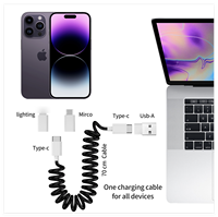 Kit adaptateur de charge USB Type-C avec câble transparent à ressort pour cadeau de voyage, avec câble C-C 60W pour ordinateur et écouteurs