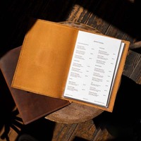 Couverture de menu en cuir A5/A4 avec manches en plastique pour restaurant Dossier de menu en cuir véritable Café Bar à vin Menu Livre Logo personnalisé