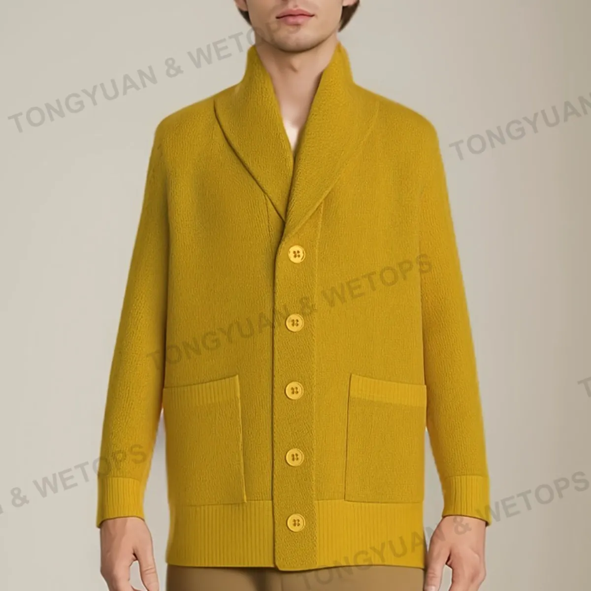 BSCI fabbriche di abbigliamento In cina Phi Theta 1963 inverno con modello solido caldo scialle collo e tasche lavorato a maglia Cardigan maglione