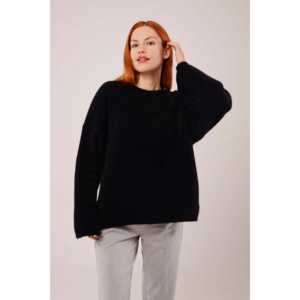 Pull noir ample et moelleux pour femme, décontracté, à manches longues, anti-boulochage, en tricot - Product Image 6