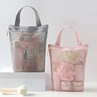 Sac de rangement de bain Portable pochette de maquillage de voyage sac de douche en maille femmes drainant l'eau salle de bain natation trousse de toilette avec poignée