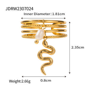 JR01313 Anillo de Acero Inoxidable Chapado en Oro con Diseño de Serpiente Unisex, Joyería de Moda con Incrustaciones de Banda de Boda de Tamaño Variable - Product Image 6