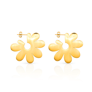 Chris <span class=keywords><strong>aprile</strong></span> gioielli di moda moderna acciaio inossidabile 316L pvd placcato in oro piatto metallo <span class=keywords><strong>margherita</strong></span> fiori forma <span class=keywords><strong>orecchini</strong></span> a cerchio - Product Image 3