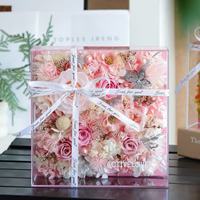 Boîte cadeau de fleurs préservées, boîte carrée en acrylique avec rose éternelle pour Noël, la Saint-Valentin, un mariage, la décoration de la maison, un cadeau