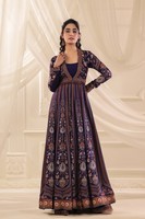 Achetez une robe maxi Anarkali à imprimé floral ethnique, taille empire, manches longues, pour les fêtes, vêtements de créateur, par des exportateurs
