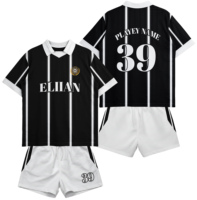 Conjunto de Uniforme de Fútbol Personalizado por Sublimación, Unisex, 100% Poliéster, Negro con Rayas, Transpirable, de Secado Rápido, para Entrenamiento