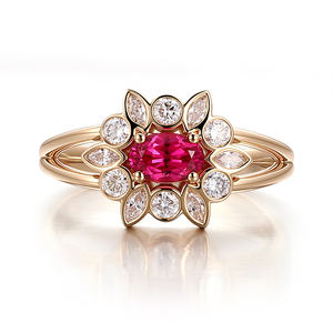 Bijoux fantaisie, bague en or 750, pierre principale en rubis de 4*6 mm, taille ovale, rubis de laboratoire, bague en or massif 18 carats, bague de fiançailles pour femmes - Product Image 2