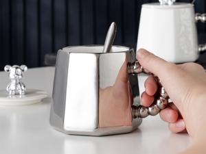 แก้วเซรามิคลายหมีน่ารักพร้อมส่ง แก้วกาแฟร้อน แก้วกาแฟพร้อมฝาและช้อน - Product Image 4