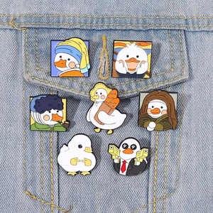 Broche en forme de canard à double canon, style peinture à l'huile rétro de <span class=keywords><strong>Van</strong></span> <span class=keywords><strong>Gogh</strong></span>, badge en métal, décoration d'épingle, matériau principal : artisanat en métal - Product Image 1