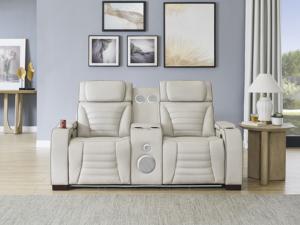 Sillón Reclinable para Cine en Casa, Asientos para Sala de Estar con Reclinación Eléctrica, Reposacabezas, Luz LED, Reposabrazos con Almacenamiento, Puerto USB y Tipo C, Beige - Product Image 5