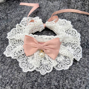 Collier en dentelle pour chien, accessoire pour animaux de compagnie, XS, blanc, nœud en ruban rose, pour chiens et chats, quatre saisons, coton, polyester, tissage uni - Product Image 4