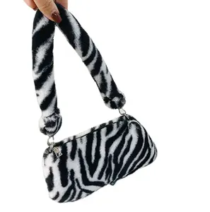 2021 INS Fashion Women Cow Print Mini Shoulder Bags Female Winter Plush Underarm Bags Leopard Zebra Pattern Fluffy Tote Bags