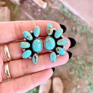 Southwestern Jewelry Bohemian Turquoise Floral Cluster Stone Western Stud Earrings Women Western Turquoise Cluster Stud Earrings