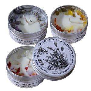 Natural Soy Wax Tin Scented Candle With Crystal Stones <b>Dried</b> <b>Petals</b> Multi Scent For Home Decor Gift - Product Image 5