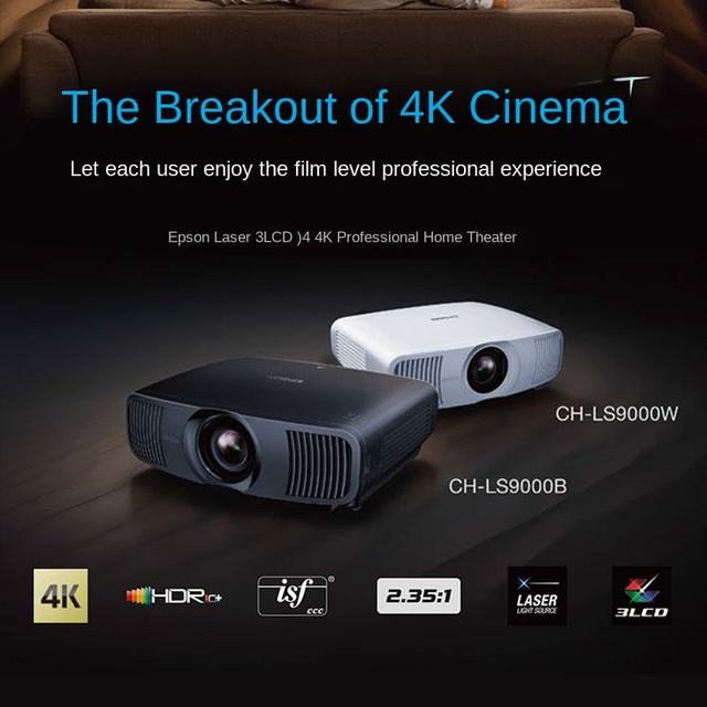 3LCD CH-LS9000W/B 4K120 Laser Professional Cinema Home Theater Projector 2200 Lumens 16:9 5000000:1 Contrast 3D Ready Portable