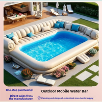 Plateforme flottante gonflable d'extérieur en PVC et tissu maillé avec auvent, pour bar aquatique, piscine marine, canapé de luxe et divertissement sur yacht
