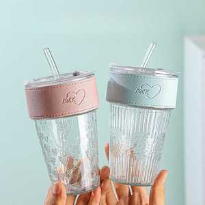 Vaso de cristal económico con pajita y tapa, de diseño elegante, para café, botella de <span class=keywords><strong>agua</strong></span> para oficina, venta al por mayor de fabricantes - Product Image 5