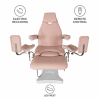 Fauteuil de soin esthétique électrique rose poudré avec repose-jambes, télécommande, inclinable et réglable en hauteur, pour examen gynécologique, salon et clinique