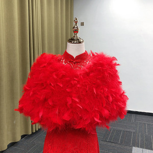 Chal de plumas para mujer, sin mangas, con cuello en V, grueso, de color liso, para invierno, para novias, para cubrir vestidos de boda, al por mayor - Product Image 2