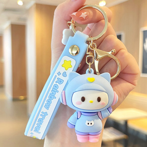 Promotional Gift 3D Anime Keychain Rubber Strap Cartoon Pendant Key Ring for Backpack Soft PVC Keychains with Metal Alloy Hook