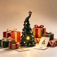 Sapin de Noël en céramique verte avec lumières LED et étoile sur le dessus, décoration de maison pour les fêtes