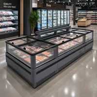 Vitrine Réfrigérée Commerciale Monotempérature à Refroidissement par Air, Type Îlot, pour Supermarché, Aliments Surgelés
