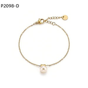 Amy Amy Pearl <b>Bracelet</b> 925 Silver Faux Pearl Round White Minimalist Chain Link Women's Everyday Wear - Product Image 3