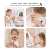 Ensemble de coiffeuse moderne et écologique pour petites filles avec miroir lumineux à 3 couleurs à bouton tactile, bureau de beauté de taille standard pour les 3 ans et plus