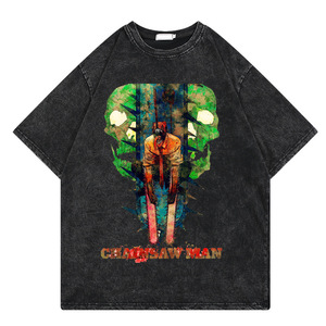 Camiseta Personalizada Negra de 280 Gramos, 100% Algodón, Lavado Ácido, Diseño Vintage de <span class=keywords><strong>Chainsaw</strong></span> <span class=keywords><strong>Man</strong></span>, Denji, <span class=keywords><strong>Makima</strong></span>, Aki Hayakawa, Anime, para Hombre - Product Image 4