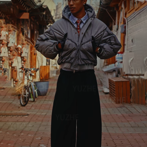 Мужская джинсовая куртка-бомбер с капюшоном, эффектом распаривания швов, из необработанного денима, винтажная рабочая одежда, толстая, стильная, объемная куртка-бомбер - Product Image 3