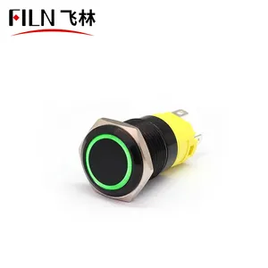 FILN 16mm 12V 220v טבעת LED שחור אלומיניום סגסוגת 1NO1NC רגעי עמיד למים לדחוף כפתור מתג