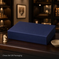 Boîte cadeau rigide personnalisée pour jeu d'échecs, impression personnalisée, bleu royal mat, deux pièces, couvercle et base avec dorure à chaud, vente en gros, directement de l'usine