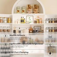 Armoire de cuisine en bois cintrée de 70 pouces de hauteur avec portes de grange, étagères réglables et éclairage LED à détecteur de mouvement 3 couleurs pour salon