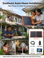 Kit de panneaux solaires monocristallins noirs portables 60W à une rangée et 2 plis pour la recharge de téléphones, ordinateurs portables, banques d'alimentation, camping, VR et marine