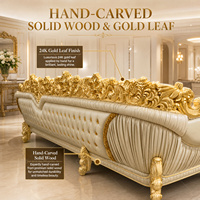 Canapé de luxe en bois massif sculpté, style européen, avec revêtement en cuir capitonné, pour villa, manoir, salon