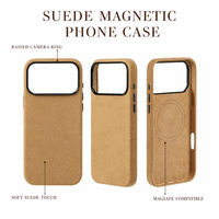 Étui de téléphone portable en daim magnétique, fin, doux au toucher, antichoc, avec anneau métallique pour appareil photo, pour 18 Pro Max, pour hommes et femmes, couleur camel