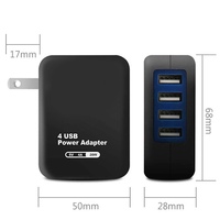Cargador de Viaje Eléctrico TKT 5V Gan con 4 Puertos USB, 20W, para Laptop y Teléfono, Enchufes UK/AU, Entrada 220V/110V, Certificado CE/FCC