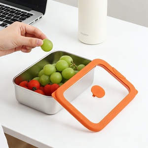 Rectangle Single <b>Compartment</b> Airtight Seal Lid Freshness Preservation Orange Stainless Steel Food Storage Container - Product Image 1