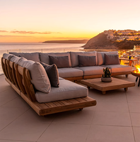 Canapé d'extérieur en teck massif résistant aux intempéries, ensemble de canapés modulaires contemporains pour patio, assise profonde