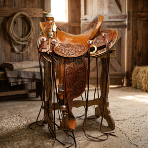 Sillín de Carreras de Cuero Genuino Hecho a Mano con Estructura de Madera, Cómodo y Duradero, Estilo Inglés, con Caja para Sillín, Sostenible, para Caballos - Product Image 1
