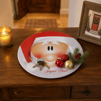 Joyeux Noël - Ensemble de 2 assiettes en fer blanc personnalisables, motif village de Noël et Père Noël, durables, pour service de vacances