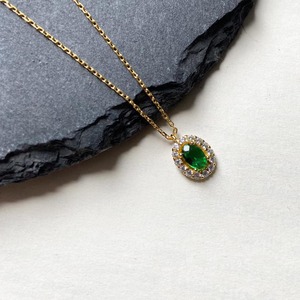 ドバイ サウジアラビア 高級ゴールドジュエリー 925スターリングシルバー エメラルドグリーン CZネックレス 女性用 - Product Image 3