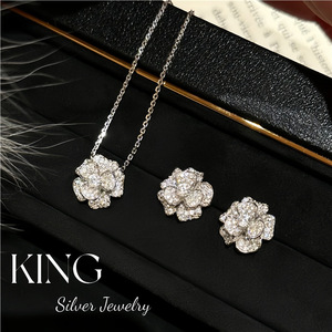 King Silver Jewelry S925 Silver Camellia Flower Bangle <b>Ring</b> With Cubic Zirconia Pave Setting For Women Wedding Cocktail <b>Ring</b> - Product Image 2