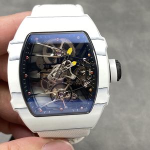 Montre pour homme haut de gamme avec boîtier en fibre de carbone blanche, mouvement tourbillon creux, bracelet en tissu doux - Product Image 1