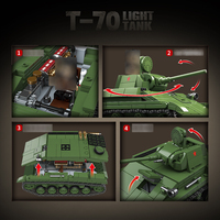 689 Piezas de Bloques de Construcción, Juguetes para Niños, Nuevo Tanque Ligero T-70, Tanque Soviético de la Segunda Guerra Mundial, Modelo de Vehículo Blindado con Armas, Set de Bloques de Construcción