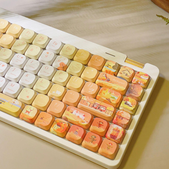 Low Profile ADA Autumn Maple Leaf 120 Keycaps Set Round Profile Cute Keycaps Custom Keycaps Durable PBT Five Side Sublimation