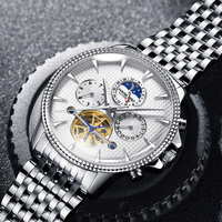 Montre mécanique entièrement automatique pour homme HANBORO, luminescence nocturne, multifonctionnelle, étanche, boîtier en acier inoxydable, aiguille en forme de cœur