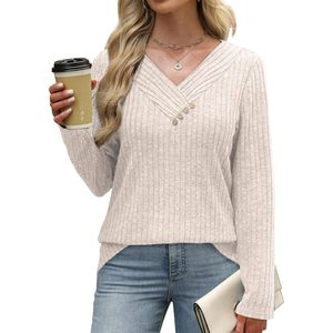 Sweaters For Women Long Sleeve V Neck With Buttons Casual Autumn Winter Clothing Anti Pilling Knit <b>Top</b> - Product Image 3
